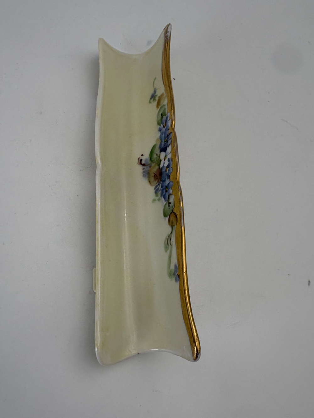 Vintage 1940s French Limoges Porcelain Tray with Delicate Blue Flowers and Gold - Picture 3 of 11